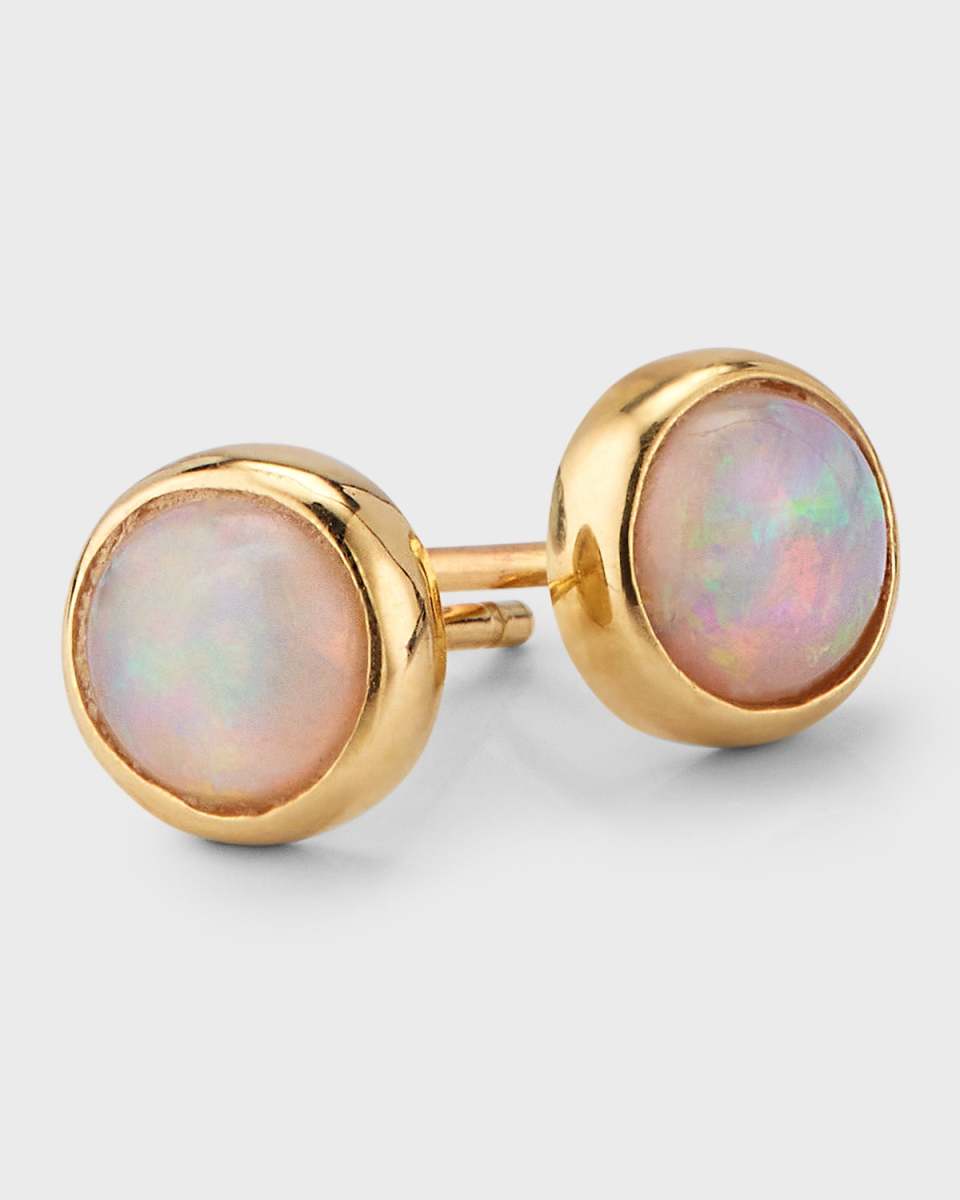 14K Yellow Gold Round Austrailian Light Opal Studs